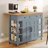 imageYITAHOME Kitchen Island with Drop Leaf Mobile Storage Island with Power Outlet Americana Rolling Kitchen Carts with Storage Shelves and Drawers Island Table on Wheels for Dining Room BeigeGray Blue