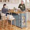 imageYITAHOME Kitchen Island with Drop Leaf Mobile Storage Island with Power Outlet Americana Rolling Kitchen Carts with Storage Shelves and Drawers Island Table on Wheels for Dining Room BeigeGray Blue