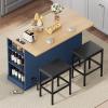 imageYITAHOME Kitchen Island with Seating 47 Inch Mobile Storage Island with Drop Leaf Rolling Islands Table with Power Outlet ampamp Spice Rack 2 Upholstered Stools and Footrest for Dining Room Off WhiteNavy Blue