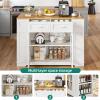 imageYITAHOME Kitchen Island with Seating 47 Inch Mobile Storage Island with Drop Leaf Rolling Islands Table with Power Outlet ampamp Spice Rack 2 Upholstered Stools and Footrest for Dining Room Off WhiteWhite Oak