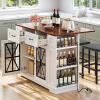 imageYITAHOME Kitchen Island with Seating 47 Inch Mobile Storage Island with Drop Leaf Rolling Islands Table with Power Outlet ampamp Spice Rack 2 Upholstered Stools and Footrest for Dining Room Off WhiteOff White