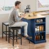 imageYITAHOME Kitchen Island with Seating 47 Inch Mobile Storage Island with Drop Leaf Rolling Islands Table with Power Outlet ampamp Spice Rack 2 Upholstered Stools and Footrest for Dining Room Off WhiteNavy Blue