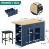 imageYITAHOME Kitchen Island with Seating 47 Inch Mobile Storage Island with Drop Leaf Rolling Islands Table with Power Outlet ampamp Spice Rack 2 Upholstered Stools and Footrest for Dining Room Off WhiteNavy Blue