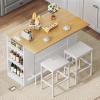 imageYITAHOME Kitchen Island with Seating 47 Inch Mobile Storage Island with Drop Leaf Rolling Islands Table with Power Outlet ampamp Spice Rack 2 Upholstered Stools and Footrest for Dining Room Off WhiteWhite Oak
