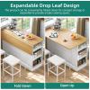 imageYITAHOME Kitchen Island with Seating 47 Inch Mobile Storage Island with Drop Leaf Rolling Islands Table with Power Outlet ampamp Spice Rack 2 Upholstered Stools and Footrest for Dining Room Off WhiteWhite Oak