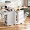 imageYITAHOME Kitchen Islands with Seating 47quot Mobile Storage Island with Trash Can Rolling Kitchen Island Cart with Drop Leaf ampamp Stainless Steel Countertop Bar Table with 2 Stools Spice Rack WhiteWhite