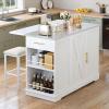 imageYITAHOME Kitchen Islands with Seating 47quot Mobile Storage Island with Trash Can Rolling Kitchen Island Cart with Drop Leaf ampamp Stainless Steel Countertop Bar Table with 2 Stools Spice Rack WhiteWhite