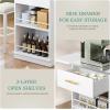 imageYITAHOME Kitchen Islands with Seating 47quot Mobile Storage Island with Trash Can Rolling Kitchen Island Cart with Drop Leaf ampamp Stainless Steel Countertop Bar Table with 2 Stools Spice Rack WhiteWhite
