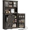 imageYITAHOME Kitchen Pantry Cabinet WTilit Out Trash Can Fit 10 Gallon 69quot Tall Farmhouse Coffee Bar Storage Cabinets with Drawers Doors Glass Display Cupboard Case Shelf Wheel Rustic Dark OakDark Rustic Oak