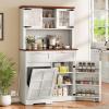 imageYITAHOME Kitchen Pantry Cabinet WTilit Out Trash Can Fit 10 Gallon 69quot Tall Farmhouse Coffee Bar Storage Cabinets with Drawers Doors Glass Display Cupboard Case Shelf Wheel Rustic Dark OakWhite Oak