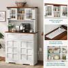 imageYITAHOME Kitchen Pantry Cabinet WTilit Out Trash Can Fit 10 Gallon 69quot Tall Farmhouse Coffee Bar Storage Cabinets with Drawers Doors Glass Display Cupboard Case Shelf Wheel Rustic Dark OakWhite Oak