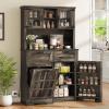 imageYITAHOME Kitchen Pantry Cabinet WTilit Out Trash Can Fit 10 Gallon 69quot Tall Farmhouse Coffee Bar Storage Cabinets with Drawers Doors Glass Display Cupboard Case Shelf Wheel Rustic Dark OakDark Rustic Oak