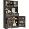 imageYITAHOME Kitchen Pantry Cabinet WTilit Out Trash Can Fit 10 Gallon 69quot Tall Farmhouse Coffee Bar Storage Cabinets with Drawers Doors Glass Display Cupboard Case Shelf Wheel Rustic Dark OakDark Rustic Oak