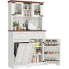 imageYITAHOME Kitchen Pantry Cabinet WTilit Out Trash Can Fit 10 Gallon 69quot Tall Farmhouse Coffee Bar Storage Cabinets with Drawers Doors Glass Display Cupboard Case Shelf Wheel Rustic Dark OakWhite Oak