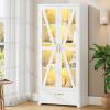 imageYITAHOME Kitchen Pantry Cabinet with Lights 61quot Metal Storage Cabinets with Adjustable Shelves Organizer Cabinet with Barn Doors Freestanding Cupboard with Drawer for Dining Living Room Navy BlueWhtie