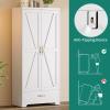 imageYITAHOME Kitchen Pantry Cabinet with Lights 61quot Metal Storage Cabinets with Adjustable Shelves Organizer Cabinet with Barn Doors Freestanding Cupboard with Drawer for Dining Living Room Navy BlueWhite