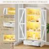 imageYITAHOME Kitchen Pantry Cabinet with Lights 61quot Metal Storage Cabinets with Adjustable Shelves Organizer Cabinet with Barn Doors Freestanding Cupboard with Drawer for Dining Living Room Navy BlueWhtie