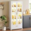 imageYITAHOME Kitchen Pantry Cabinet with Lights 61quot Metal Storage Cabinets with Adjustable Shelves Organizer Cabinet with Barn Doors Freestanding Cupboard with Drawer for Dining Living Room Navy BlueWhtie