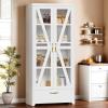 imageYITAHOME Kitchen Pantry Cabinet with Lights 61quot Metal Storage Cabinets with Adjustable Shelves Organizer Cabinet with Barn Doors Freestanding Cupboard with Drawer for Dining Living Room Navy BlueWhtie