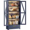 imageYITAHOME Kitchen Pantry Cabinet with Lights 61quot Metal Storage Cabinets with Adjustable Shelves Organizer Cabinet with Barn Doors Freestanding Cupboard with Drawer for Dining Living Room Navy BlueNavy Blue