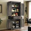 imageYITAHOME Kitchen Pantry Storage Cabinet 66quot Freestanding Farmhouse Glass Door Display Storage Cabinet with Door ampamp Shelves for Living ampamp Dinning Room WhiteDark Rustic Oak