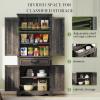 imageYITAHOME Kitchen Pantry Storage Cabinet 66quot Freestanding Farmhouse Glass Door Display Storage Cabinet with Door ampamp Shelves for Living ampamp Dinning Room WhiteDark Rustic Oak