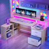 imageYITAHOME L Shaped Desk with 3 Drawers 65quot Corner Computer Desk with Power Outlets ampamp LED Lights LShaped Desk with File Cabinet ampamp Printer Stand for Home Office White ampamp OakWhite  Oak