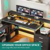 imageYITAHOME L Shaped Desk with 3 Drawers 65quot Corner Computer Desk with Power Outlets ampamp LED Lights LShaped Desk with File Cabinet ampamp Printer Stand for Home Office White ampamp OakBlack