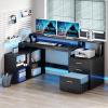 imageYITAHOME L Shaped Desk with 3 Drawers 65quot Corner Computer Desk with Power Outlets ampamp LED Lights LShaped Desk with File Cabinet ampamp Printer Stand for Home Office White ampamp OakBlack