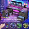 imageYITAHOME L Shaped Desk with 3 Drawers 65quot Corner Computer Desk with Power Outlets ampamp LED Lights LShaped Desk with File Cabinet ampamp Printer Stand for Home Office White ampamp OakGrey
