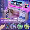 imageYITAHOME L Shaped Desk with 3 Drawers 65quot Corner Computer Desk with Power Outlets ampamp LED Lights LShaped Desk with File Cabinet ampamp Printer Stand for Home Office White ampamp OakWhite  Oak