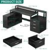 imageYITAHOME L Shaped Desk with 3 Drawers 65quot Corner Computer Desk with Power Outlets ampamp LED Lights LShaped Desk with File Cabinet ampamp Printer Stand for Home Office White ampamp OakBlack