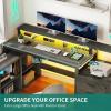imageYITAHOME L Shaped Desk with 3 Drawers 65quot Corner Computer Desk with Power Outlets ampamp LED Lights LShaped Desk with File Cabinet ampamp Printer Stand for Home Office White ampamp OakGrey