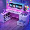 imageYITAHOME L Shaped Desk with 3 Drawers 65quot Corner Computer Desk with Power Outlets ampamp LED Lights LShaped Desk with File Cabinet ampamp Printer Stand for Home Office White ampamp OakWhite
