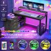 imageYITAHOME L Shaped Desk with Drawers 55quot Corner Computer Desk with Power Outlets LShaped Desk with LED Lights ampamp File Cabinet for Home Office GreyCharcoal Grey