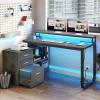 imageYITAHOME L Shaped Desk with Drawers 55quot Corner Computer Desk with Power Outlets LShaped Desk with LED Lights ampamp File Cabinet for Home Office GreyGrey