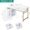 imageYITAHOME L Shaped Desk with Drawers 55quot Corner Computer Desk with Power Outlets ampamp LED Lights Large LShaped Office Desks with File Cabinet White ampamp GoldWhite  Gold