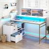 imageYITAHOME L Shaped Desk with Drawers 55quot Corner Computer Desk with Power Outlets ampamp LED Lights Large LShaped Office Desks with File Cabinet White ampamp GoldWhite  Gold