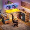 imageYITAHOME L Shaped Desk with File Drawers 71quot L Shaped Computer Desk with Power Outlet ampamp LED Lights Corner Office Desk with Storage Shelves ampamp Printer Stand Gaming Desk with Monitor Shelf BrownBrown