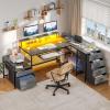 imageYITAHOME L Shaped Desk with File Drawers 71quot L Shaped Computer Desk with Power Outlet ampamp LED Lights Corner Office Desk with Storage Shelves ampamp Printer Stand Gaming Desk with Monitor Shelf BrownGrey