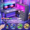 imageYITAHOME L Shaped Desk with Power Outlets 55quot Computer Desk with Drawers ampamp Bookshelf Home Office Desk with LED Lights Corner Desk with File Cabinet White ampamp OakGrey