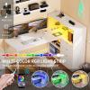 imageYITAHOME L Shaped Desk with Power Outlets 55quot Computer Desk with Drawers ampamp Bookshelf Home Office Desk with LED Lights Corner Desk with File Cabinet White ampamp OakWhite