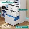 imageYITAHOME L Shaped Desk with Power Outlets 55quot Computer Desk with Drawers ampamp Bookshelf Home Office Desk with LED Lights Corner Desk with File Cabinet White ampamp OakWhite