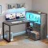 imageYITAHOME L Shaped Desk with Power Outlets 55quot Computer Desk with Drawers ampamp Bookshelf Home Office Desk with LED Lights Corner Desk with File Cabinet White ampamp OakGrey