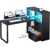 imageYITAHOME L Shaped Desk with Power Outlets 55quot Computer Desk with Drawers ampamp Bookshelf Home Office Desk with LED Lights Corner Desk with File Cabinet White ampamp OakBlack
