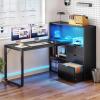 imageYITAHOME L Shaped Desk with Power Outlets 55quot Computer Desk with Drawers ampamp Bookshelf Home Office Desk with LED Lights Corner Desk with File Cabinet White ampamp OakBlack