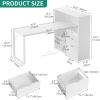 imageYITAHOME L Shaped Desk with Power Outlets 55quot Computer Desk with Drawers ampamp Bookshelf Home Office Desk with LED Lights Corner Desk with File Cabinet White ampamp OakWhite