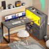 imageYITAHOME L Shaped Desk with Power Outlets 55quot Computer Desk with Drawers ampamp Bookshelf Home Office Desk with LED Lights Corner Desk with File Cabinet White ampamp OakGrey