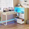 imageYITAHOME L Shaped Desk with Power Outlets 55quot Computer Desk with Drawers ampamp Bookshelf Home Office Desk with LED Lights Corner Desk with File Cabinet White ampamp OakWhite  Oak