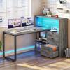 imageYITAHOME L Shaped Desk with Power Outlets 55quot Computer Desk with Drawers ampamp Bookshelf Home Office Desk with LED Lights Corner Desk with File Cabinet White ampamp OakGrey